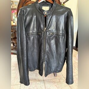 Todd Snyder  Men's  Black Leather Cafe Moto Jacket  Size Large